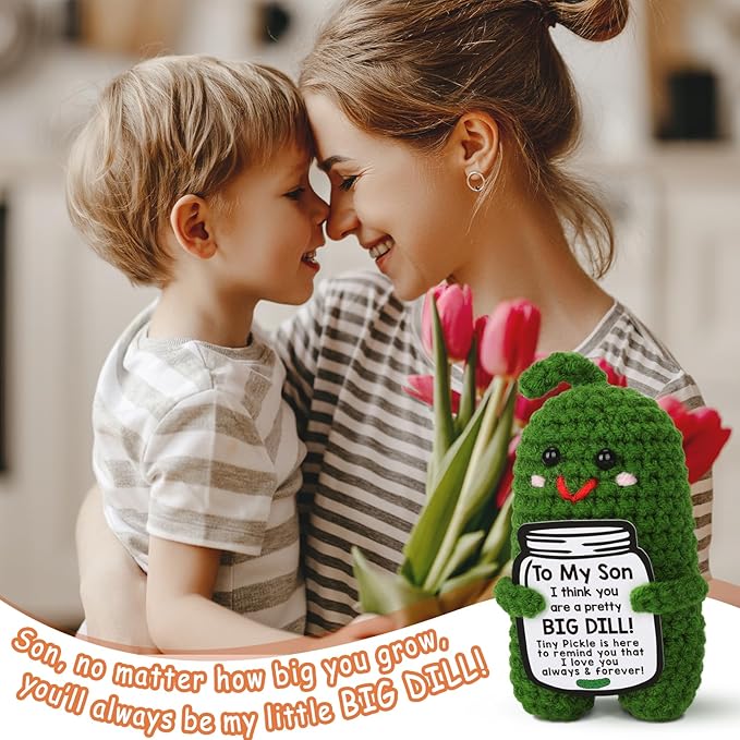 MAMAGIFTREE Funny Son Gifts Christmas Gifts for Son, Stocking Stuffers for Kids or Adults Son, Unique Son Gifts from Mom or Dad, to My Son Present, Son Birthday Gifts - Handmade Crochet Pickle