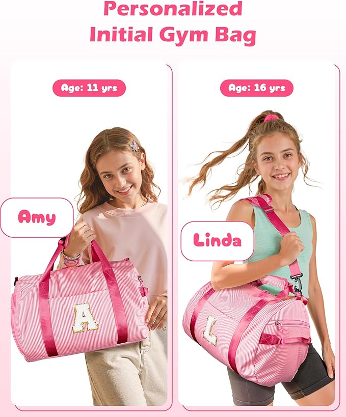 Gifts for Teenage Girls Girls Travel Duffle Bag, Kids Initial Overnight Bags with Shoe Compartment, Personalized Weekend Bag with Makeup Pouch, Cute Stuff for Granddaughter (Letter E)