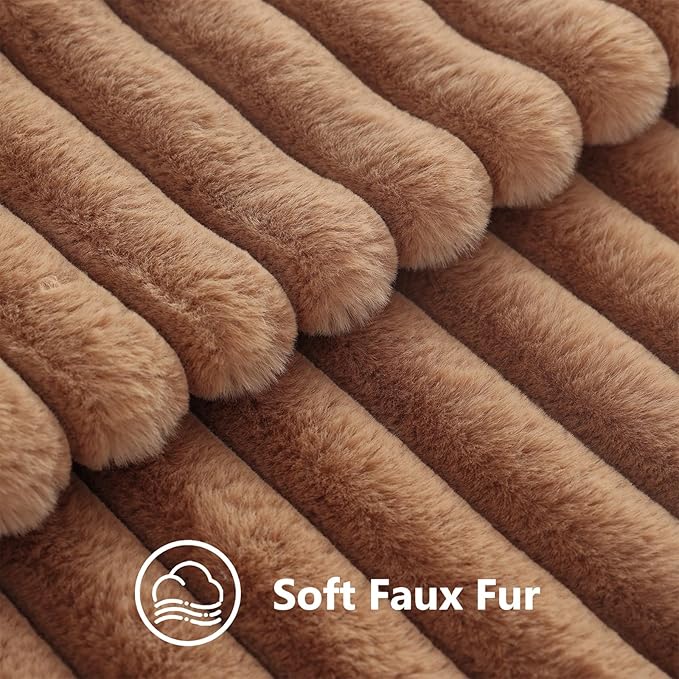 decorUhome Fall Faux Fur Throw Pillow Covers 26x26 Set of 2 Brown | Decorative Soft Cozy Striped Plush Modern Farmhouse Boho Couch Pillow Cases Velvet Back for Sofa Bed Living Room Home Decor