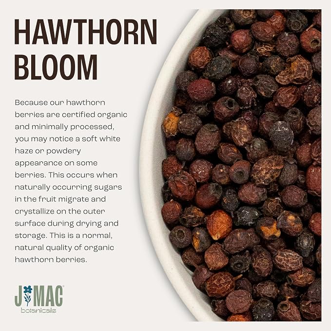 J Mac Botanicals, Organic Dried Hawthorn Berries Whole (16 oz) Hawthorn berry from Eastern Europe, certified Organic hawthorn berry tea, Hawthorne berries bulk resealable bag, Dried Hawthorn berries