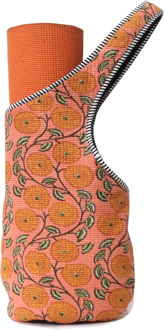 INDIAN CRAFT CASTLE Yoga Mat Bag | Tote Mat Bag | Sling Yoga Tote w/Large Side Pocket & Zipper Pocket | Yoga Mat Carrier Fits Most Size Mats