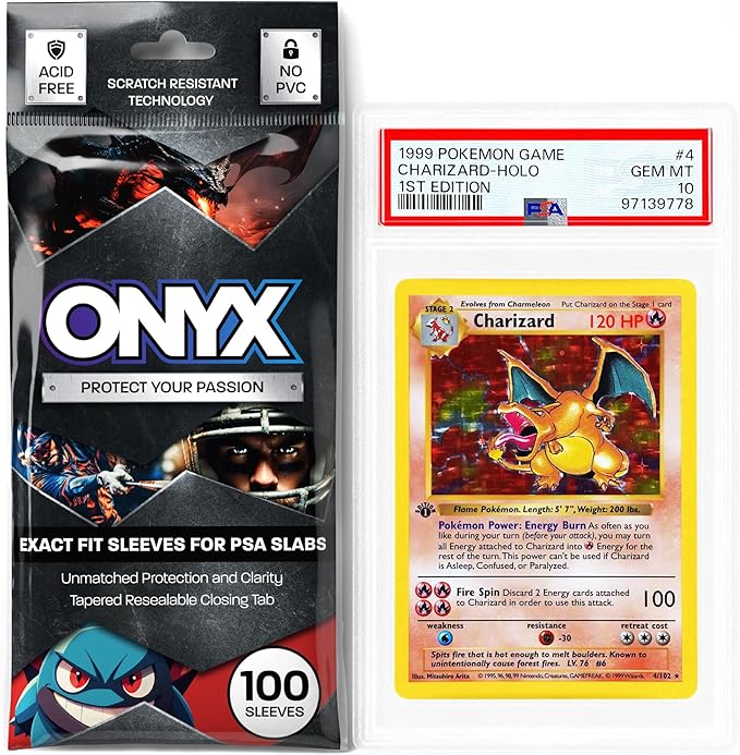 ONYX PSA Slab Sleeves - Graded Card Sleeves, PSA Perfect Fit Clear Cards Sleeves, Card Protector Sleeves, Exact Fit Plastic Trading Bags, Cover Guard Saver Holder Sleeve Grading Baseball, Sports, MTG