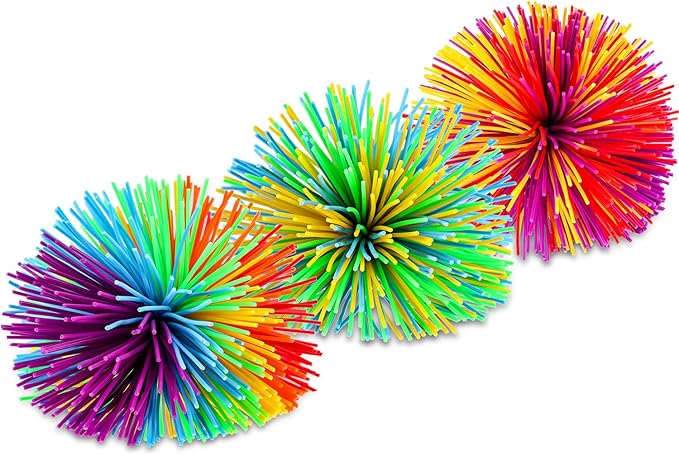 Leinuosen 5 Pieces Stringy Balls - Sensory Fidget Stress Balls, Soft Rainbow Pom Bouncy, Stuffers Party Favors Birthday Gifts Multicolor (2.75 Inch)