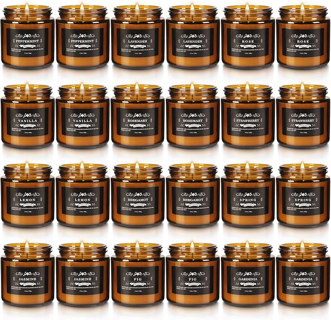 24 Packs Scented Candles for Home, 3.05oz，Soy Wax Aromatherapy Candles with 12 Fragrances, Smokeless Natural Essential Oil Candles for Relaxation, Gifts, Parties, Yoga,Home Decor