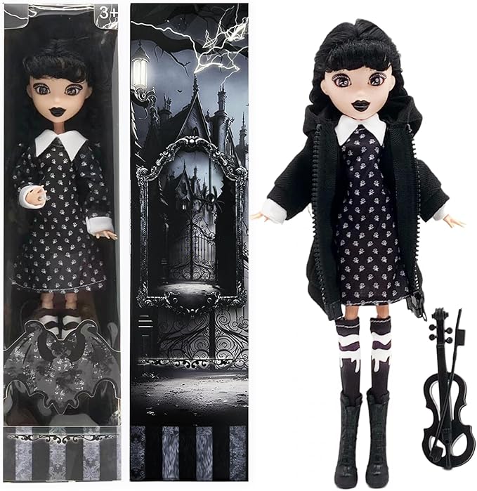 Dumwick 9'' Adams Doll with Gift Box, High Heels, Black Dress, and Hair, Perfect Christmas and Birthdays Toy Gift for Girls & Fans (NEW C)