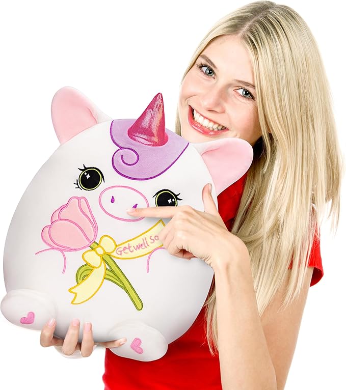 Get Well Soon Unicorn Plush Pillow,13.5" Soft Huggable Stuffed Animal Toy,Patient Feeling Better Gifts for Children, Girls, and Women