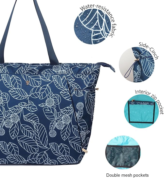 ESVAN Yoga Tote Bag for Women Drawstring Canvas Shoulder Bags for Workout Travel Carryall Pilates Gym and Beach