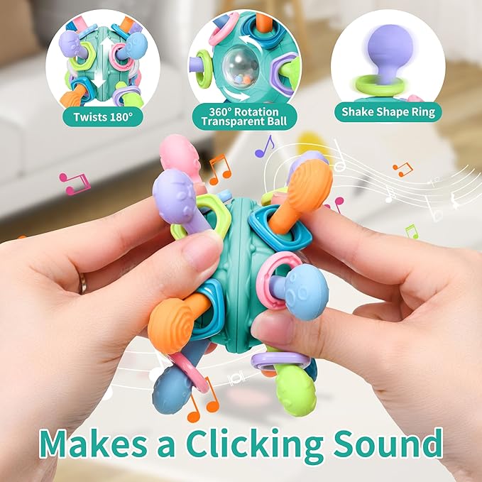 Baby Montessori Teething Toys for 0-6 6-12 Months Infant Teethers Sensory Toys for Babies 0 3 6 9 12 18 Months Learning Developmental Chew Rattle Toys Shower Gifts for 1 2 Year Old Girls Boys Yellow