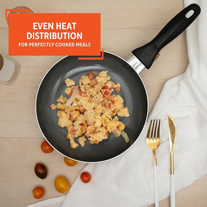 IMUSA 8 Inch Chef Cera Aluminum Ceramic Fry Pan, Gray | Cool-Touch Handle, Sautéing, Stir-Frying, Searing Eggs, Healthy Nonstick Cookware, Compatible with Electric Coil