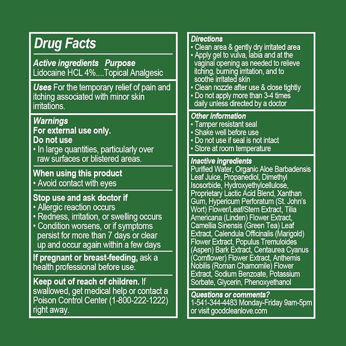 Good Clean Love Vaginal Pain & Itch Relief Gel, Lidocaine 4%, 1 Oz | Fast-Acting Feminine Care & Relief From Pain, Itch, & Irritation, Promotes Vaginal Health, Postpartum Or Post-Surgery Support