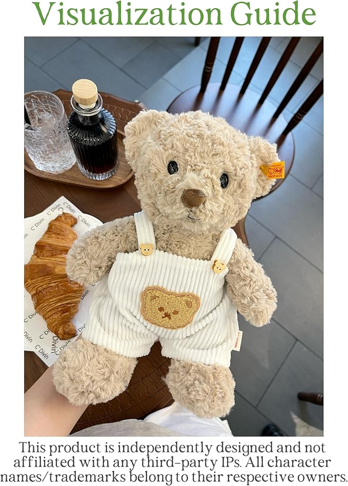9-12''/30cm Stuffed Animal Doll Clothes Striped Shirt & White Overalls Set for Bashful Bunny and Teddybear(NO Doll)