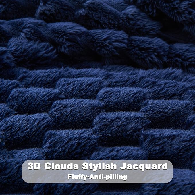 NEWCOSPLAY Fleece Clouds Cozy Twin Blanket for Couch, Dark Navy, 60"x80" | Premium Silky Flannel Blanket, Soft Lightweight Fluffy Throw Blanket for Bed Sofa Decor, Gift for All Season Use