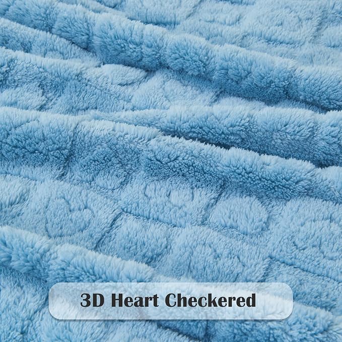 NEWCOSPLAY 3D Heart Checkered Flannel Twin Blanket, Blue Heart, 60"x80" | Super Soft Cute Lightweight Decorative Premium Silky Fleece Blanket for Couch Sofa Bed, Gift for Women Men, All Season Use
