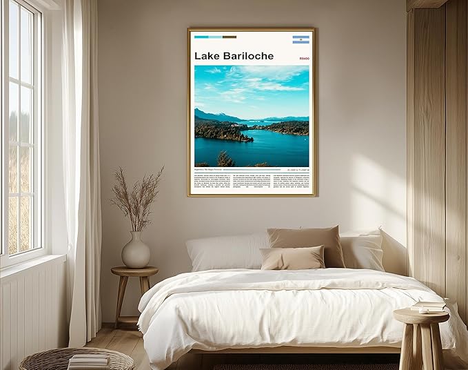 Poster Lake Bariloche Wall Art Original Design(30"x20" Wrapped Canvas) Argentina Patagonia Landscape Print Andes Mountains Nature Scenery Nahuel Huapi Glacial View South America Travel Home Decor