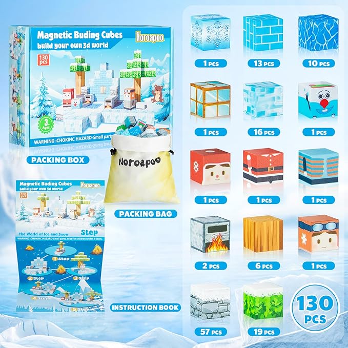 Magnetic Blocks - Build Mine Frozen Magnet 3D World Set, Magnetic Tiles LE Building go Blocks Toddler Toys STEM Sensory Outdoor Toys for 3+ Year Old Boys & Girls, Creative Kids Games Kids Toys-130PCS