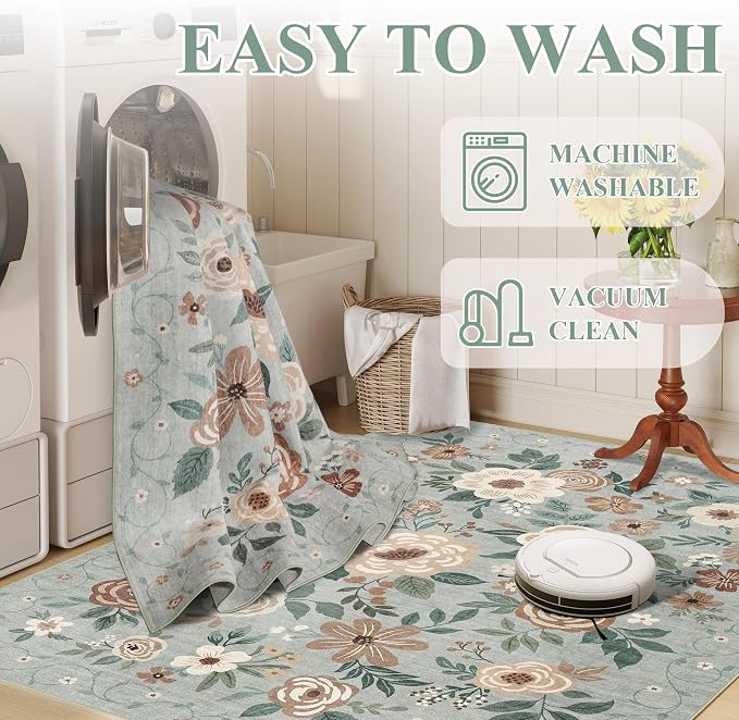 DUKINO 2x10 Runner Rug, Washable Kitchen Runner Rug Non Slip, Sage Green | Soft, Low Pile, Stain Resistant Indoor Rug Runner for Hallway, Entryway, Bedroom, Bathroom, Laundry, Pet Friendly, Home Decor