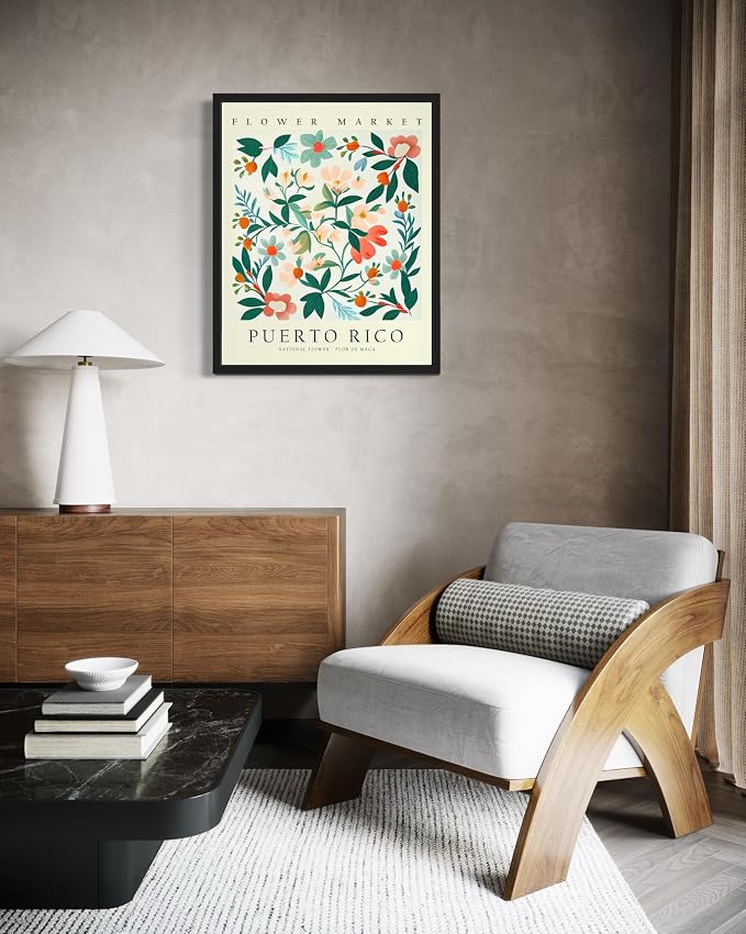Puerto Rico Flower Market Art Print Poster, Wall Art Floral Painting Botanical Decor for Bedroom, Kitchen, Bathroom Livingroom Decoration 82B (Puerto Rico, 20"L x 16"W, Unframed)