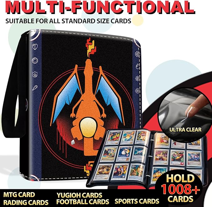 1008 Card Binder 9 Pocket, 3-Ring Trading Card Binder with 56 Page Removable Sleeves, High Storage Waterproof Trading Card Holder Collection Album Carrying Organizer for MTG TCG Cards-Dragon&Turtle