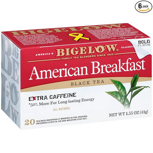 Bigelow Tea American Breakfast Black Tea Bags, Caffeinated Tea, 20 Count Box (Pack of 6), 120 Total Tea Bags Total