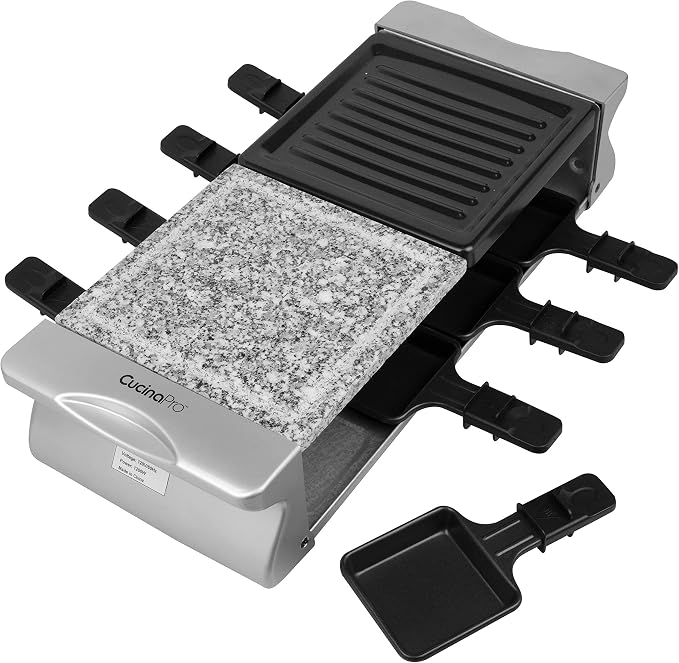 Electric Cheese Raclette Table Grill w Cooking Stone & Grilling Plate | Nonstick, Indoor Smokeless Korean BBQ 8 Person Tabletop Cooker Hotplate- Melt or Grill Meat, Veggies, Home Dinner Party, Apps