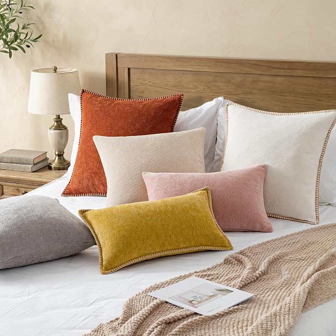 a moment Fall Decorative Throw Pillow Covers Pack of 2,22x22 Inch Crafted Border Yellow