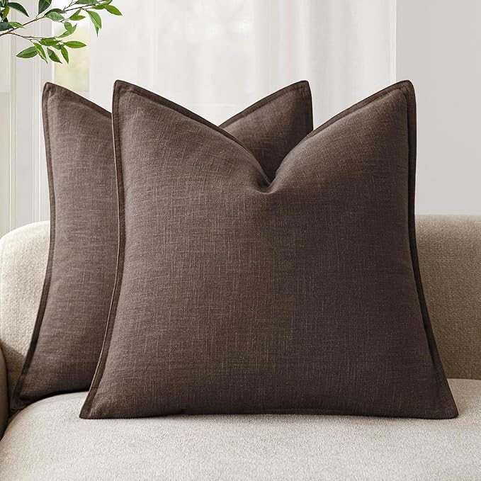 Foindtower Pack of 2, Decorative Linen Soild Throw Pillow Covers Soft Accent Cushion Case Boho Farmhouse Neutral Pillowcase for Couch Sofa Bedroom Living Room Home Decor 22 x 22 Inch Reddish Brown