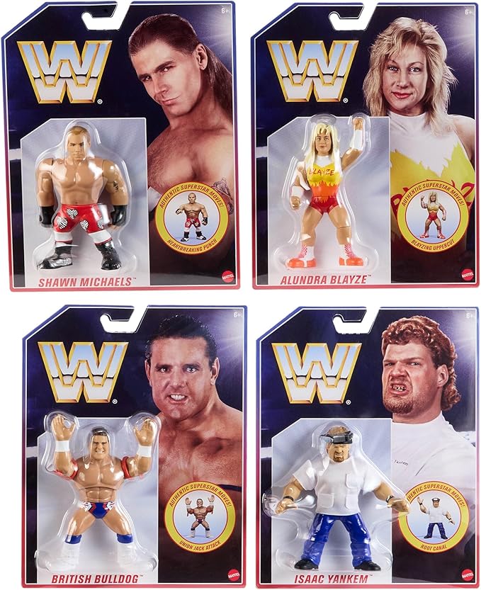 WWE Retro Action Figure 4-Pack Bundle Including British Bulldog, Shawn Michaels, Alundra Blayze, & Isaac Yankem