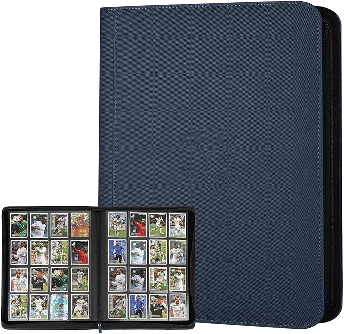 Trading Card Binder 16 Pocket, GERMUN PU Cover Card Binder for 1000+ Cards, Premium Trading Card Holder Folders, Double Sided Pocket Card Album for MTG, TCG (Blue)