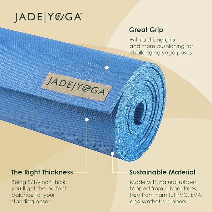 JadeYoga Harmony Yoga Mat - Durable & Thick Gym Fitness Mat, Non-Slip Natural Rubber Yoga Mat - Home Exercise & Stretching Mat, Workout Mat - Yoga, Pilates & Meditation for Women & Men