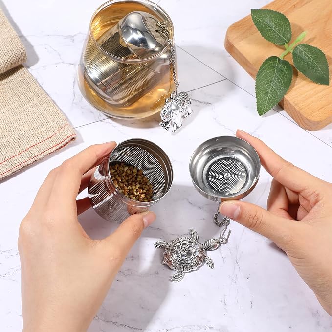 3 Sets Tea Infusers Steeper for Loose Leaf Tea Holder Stainless Steel Tea Ball Mesh Strainer Filters with Drip Trays and Pendant(Cute Style)