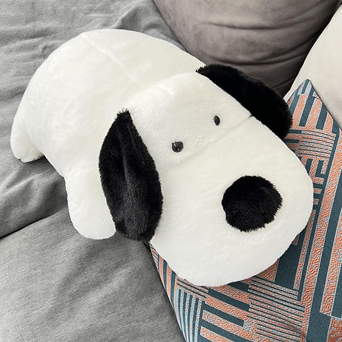 Haengbuk-Soft Puppy Plush Pillow, 39.3in/100cm Cute Stuffed Animals Toy, White and Black Dog Hugging Pillow, Gift for Kids and Friends
