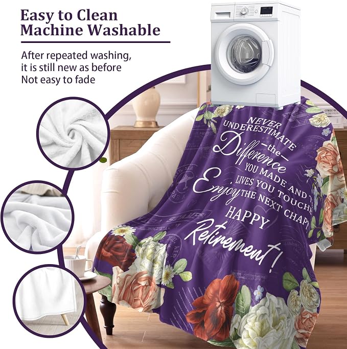 Retirement Gift for Woman 2026, Purple Retirement Blanket for Women 80"x60" | Happy Retired Gifts, Soft Purple Retirement Throw for Retiring Coworker, Teacher, Nurse, Mom, Farewell & Going Away Gift