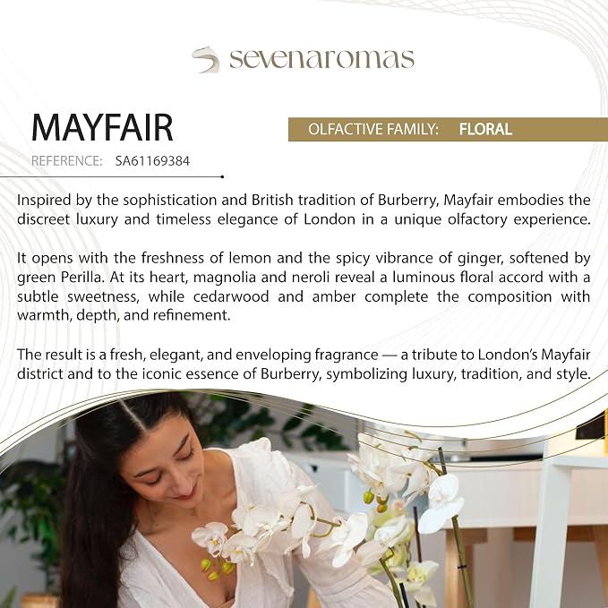 SevenAromas Mayfair | 145ml 5oz Hotel Scent Diffuser Oil | Floral | Peony, Vanilla & Magnolia | London-Inspired Luxury Aromatherapy