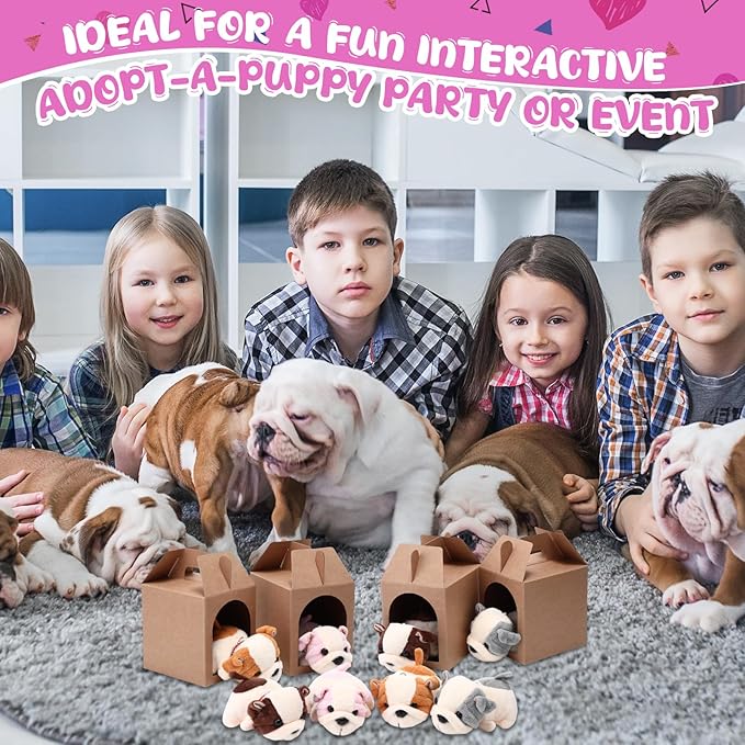 84 Pcs Adopt a Pet Party Favors 24 Mini Plush Stuffed Animals 10 White Plastic Fence 24 Paper Gift Boxes 24 Adoption Cards with Mini Chalkboard and Artificial Lawn(Shar Pei)