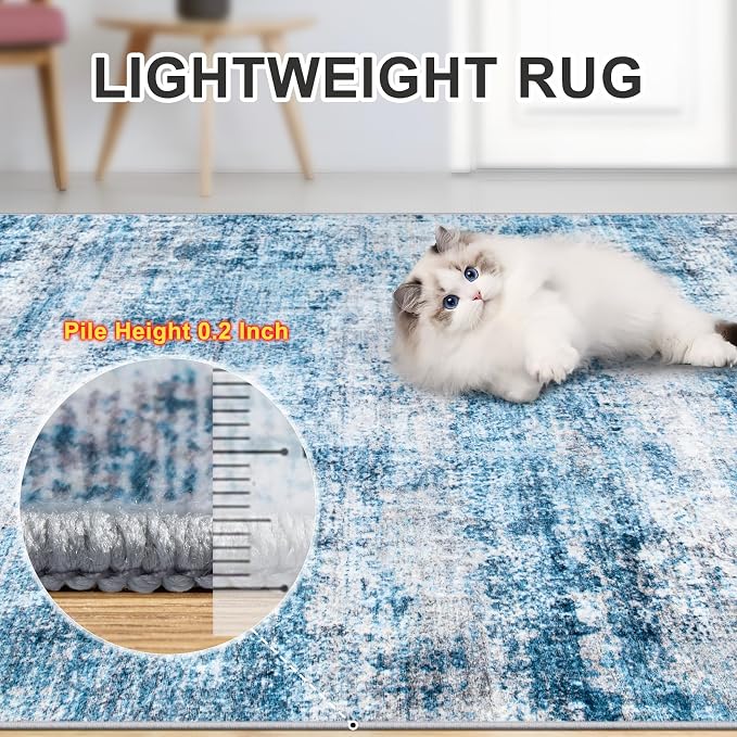 Area Rugs Living Room Rug - 5x7 Washable Modern Abstract Soft Neutral Non-Slip Carpet Large Indoor Floor Thin Carpets for Bedroom Dining Room Farmhouse Nursery Home Office Blue Grey