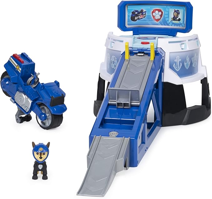 Paw Patrol, Moto Pups Moto HQ Playset Toy with Sounds and Exclusive Chase Figure and Motorcycle Vehicle