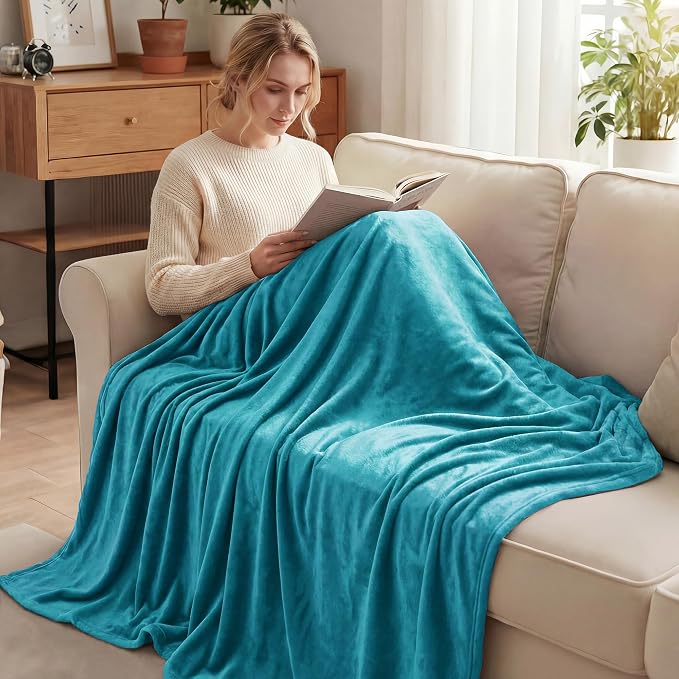 Exclusivo Mezcla Soft Fleece Blanket Twin Size for Bed, Teal | 60x80 Inches, Double-Sided Brushed Flannel, Lightweight Plush Cozy Blanket for Home Decor, All Season, Machine Washable