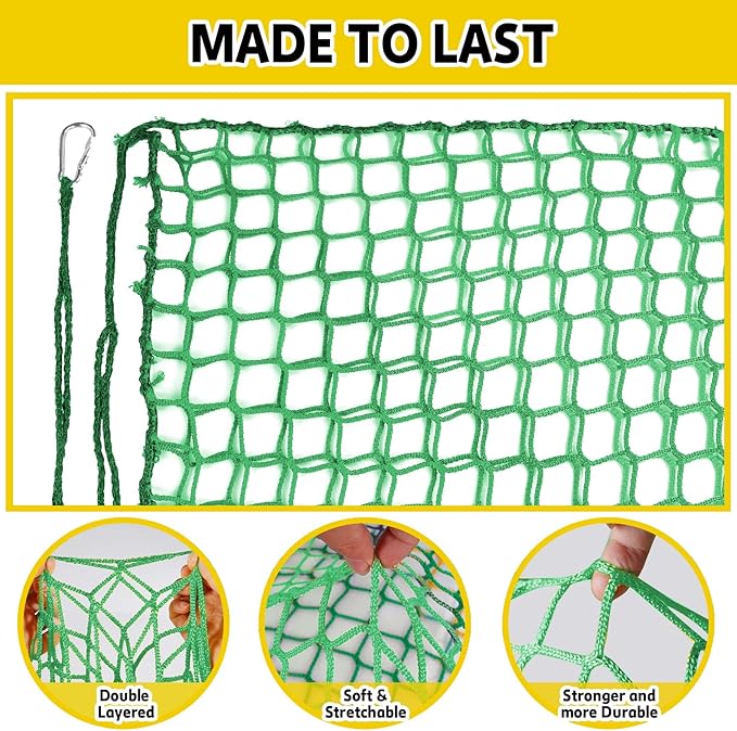 Climbing Net for Kids - 9.9FT x 6.6FT Double Layers Heavy Duty Playground Safety Net, Climbing Cargo Net for Tree House Tree Fort, Back Yard, Jungle Gyms, Monkey Bar Security Mesh（Green）