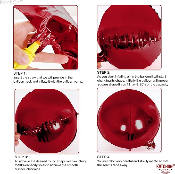 KatchOn, Big Metallic Ruby Red Balloons - 22 Inch, Pack of 6 | Round 4D Mylar Balloon for Valentines Day Decorations | Valentines Balloons for Galentines Decorations | Red Party Decoration, Birthday