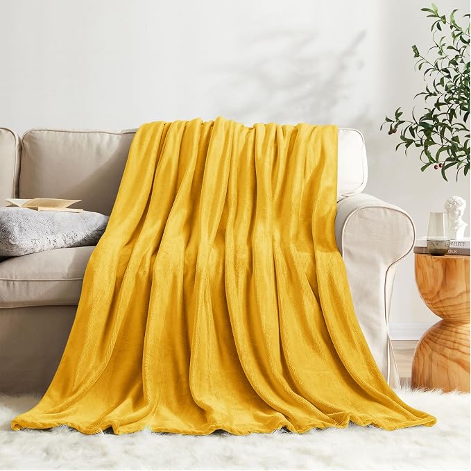 KMUSET Fleece Blanket Honey Yellow Lightweight Super Soft Cozy Fuzzy Bed Blankets Microfiber Factory Shop