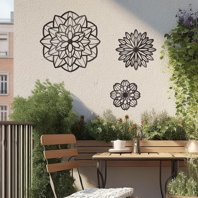Zzbakress 3 Pcs Metal Flowers Wall Art Bathroom Wall Decor (Black Modern) | Farmhouse Flower Bathroom Decor Wall Decorations For Bathroom, Living Room, Office, Kitchen, Hallway And Outdoor