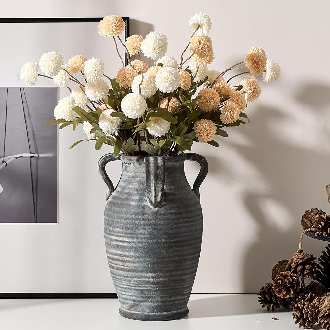 Emotionally Grounded Vase, Vaseking Large Ceramic Rustic Vase with 4 Handles, 10.83 inch Minimalist Decorative Farmhouse Vases for Home Decor, Living Room, Enterway, Table Decoration, Black Bronze