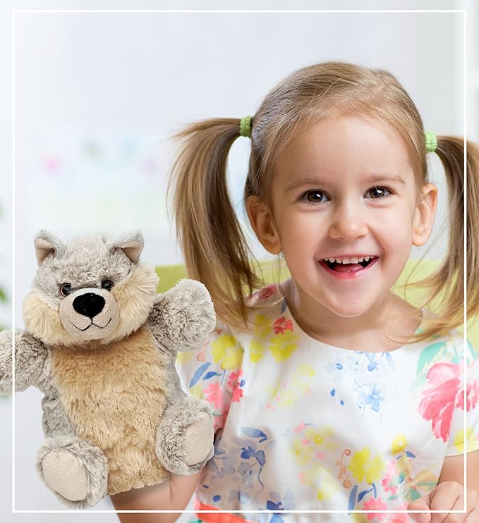 DolliBu Wolf Plush Hand Puppet for Kids - Soft Plush Stuffed Animal Hand Puppet Toy for Puppet Show Games & Puppet Theaters for Kids, Adult's Cute Puppets Educational Toy to Teach Children & Toddlers