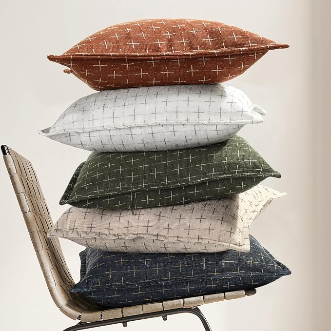 Fall Pillow Covers 16x16 Set of 2 Soft Polyester Textured Rust Pillow Covers with Stylish Flange Edge Cozy Farmhouse Throw Pillows for Couch Bed Sofa Living Room Fall Decor