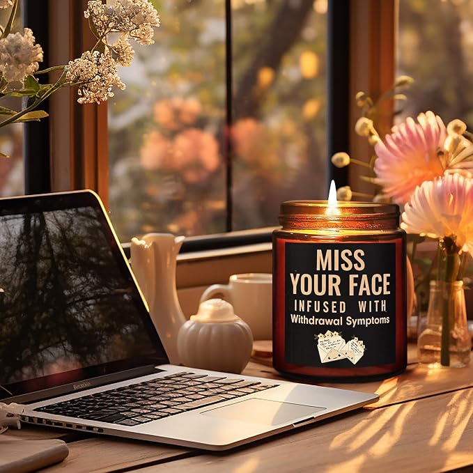 Miss Your Face Candle - Funny Friendship Gift for Best Friend Girlfriend Bestie BFF - Relaxing Gifts for Women Men Coworker - Birthday Gift for Her Sister - Eucalyptus Mint Soy Calming Candle