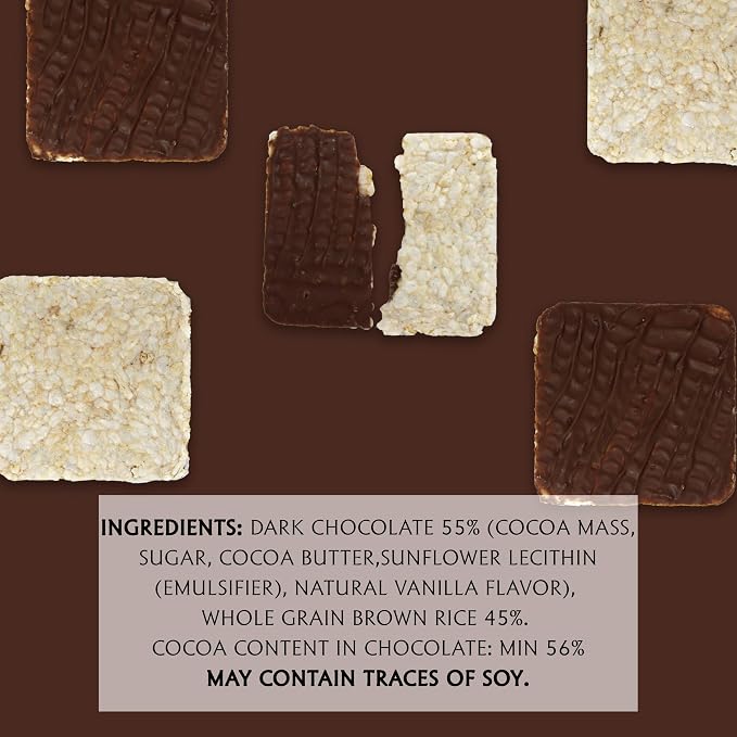 Dark Chocolate Rice Cakes - Chocolate Coated Rice Cake Snacks - Whole Grain Dairy Free Gluten Free - Healthy Low Calorie Snacks - Kosher - 3 Pack - 6 Cakes Per Pack - 18 Total