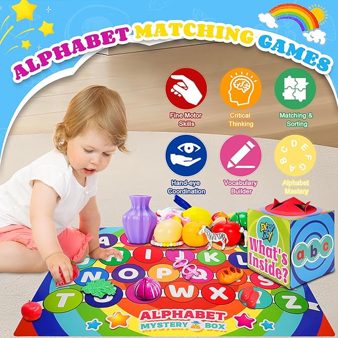 Enjoyjoy Mystery Box - 52 PCS Speech Therapy Materials Alphabet Toys Montessori Sensory, Preschool Learning Sorting Games with Mystery Boxes for Toddlers Ages 3-6, Ideal Christmas Birthday Gifts