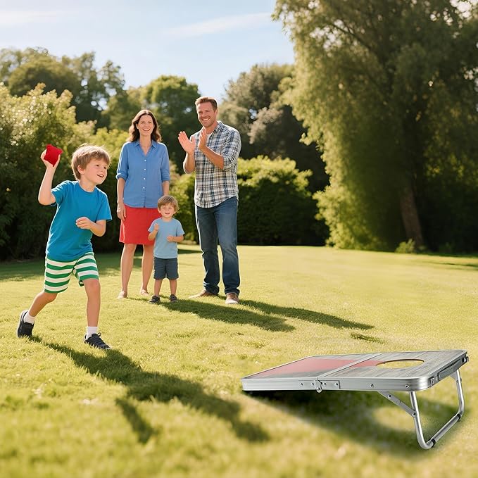 Portable Cornhole Board Set with Aluminum Alloy Edging,2x1.3ft Foldable Corn Hole Games for Adults and Family with 8 Bean Bags for Outdoor Backyard Travel Tailgate Camping