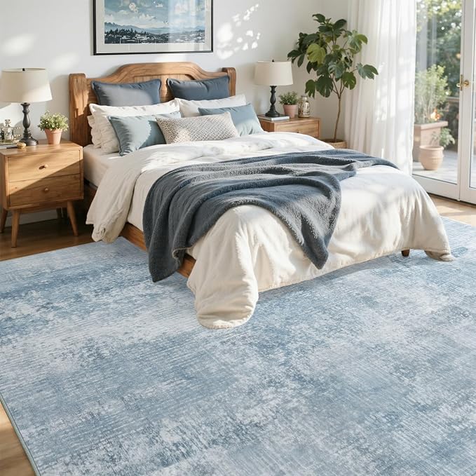 4x6 Ft Area Rugs for Living Room, Soft Non-Slip Washable Rugs Modern Abstract Pattern Carpet for Bedroom Indoor Floor Nursery Home Decor (Blue)