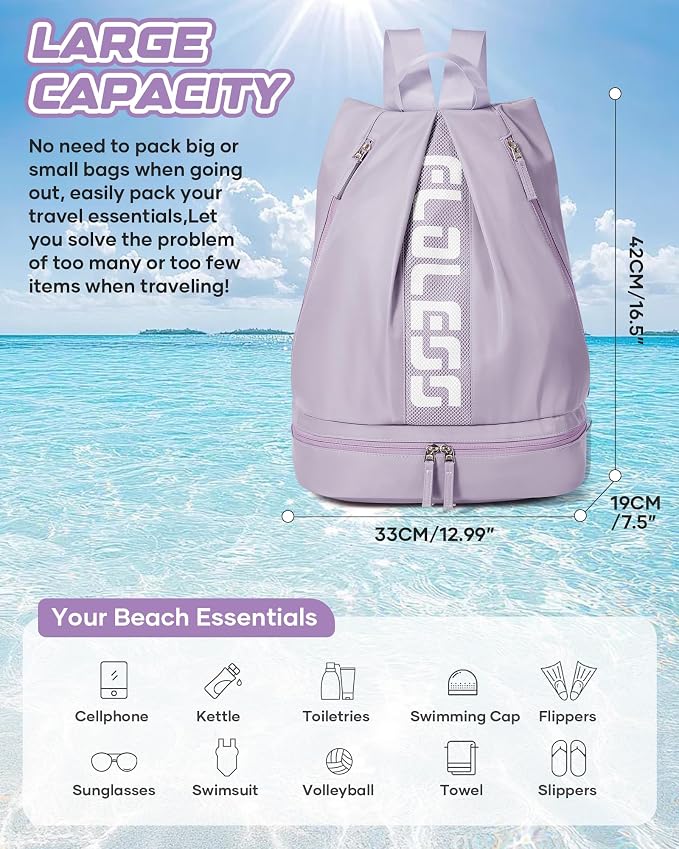 Gym Backpack for Women with Shoe Compartment, Sport Backpack Casual Daypack for Girls, Small Cheer Bag Outdoor Leisure, Purple